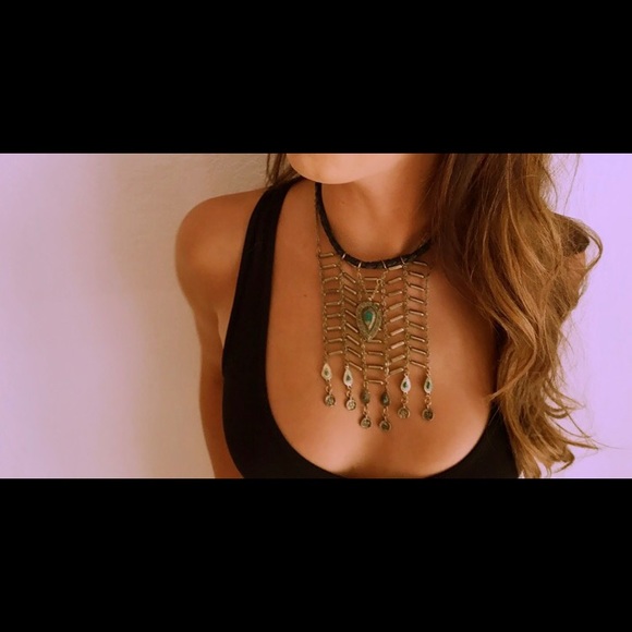 gold & turquoise chain layering choker - Picture 3 of 3