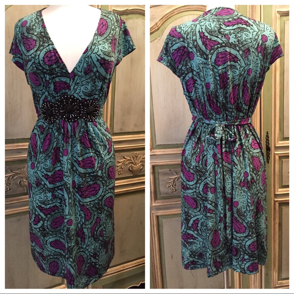 Cute Stretchy Purple Turquoise Paisley Dress 👗
