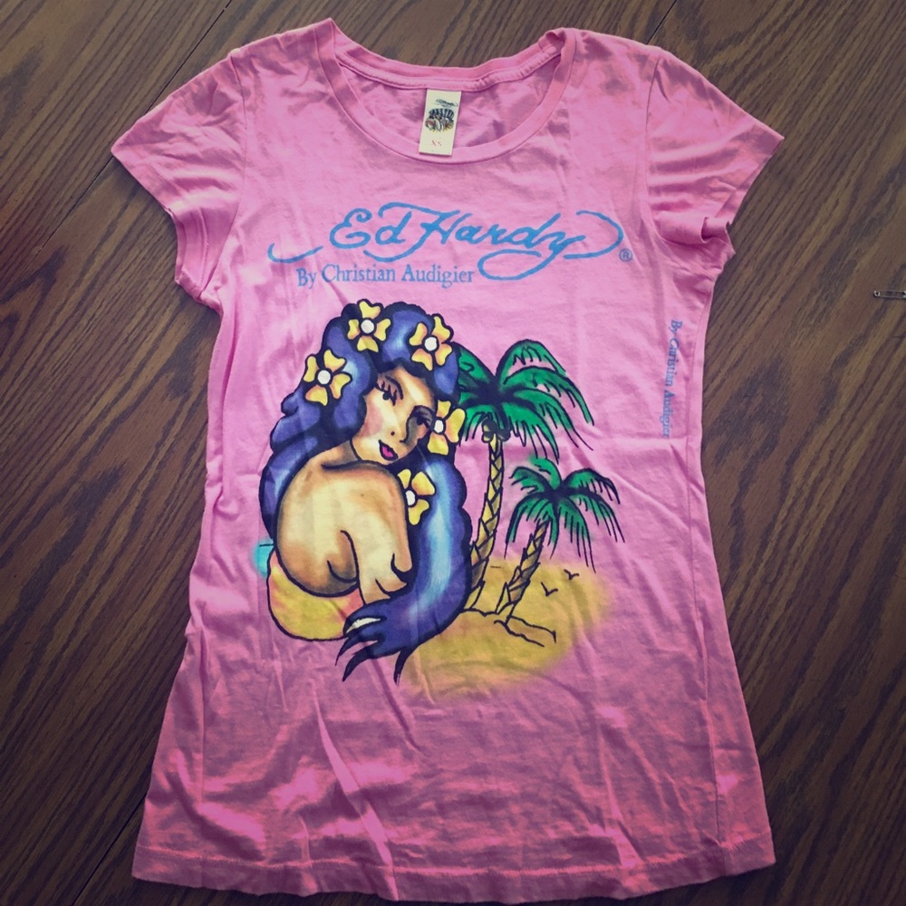 ED HARDY XS TO SMALL PINK T SHIRT