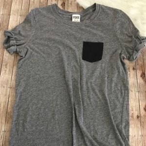PINK by Victoria Secret Grey Tee w/ Black Pocket