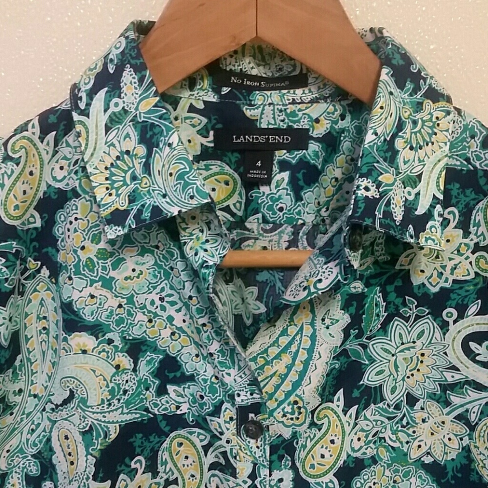 Lands' End Paisley Button-Up Shirt