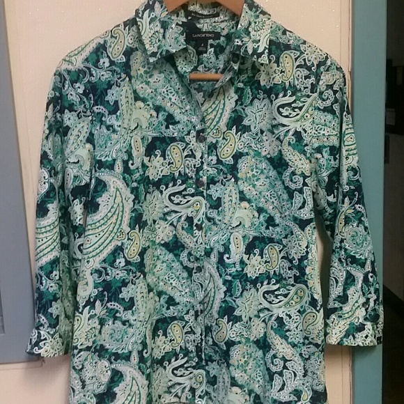 Lands' End Paisley Button-Up Shirt - Picture 2 of 5