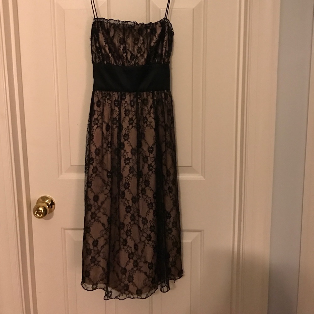 Black lace tie waist dress