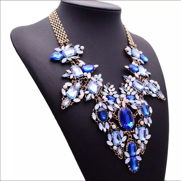 New blue ice fashion Crystal bib necklace - Picture 2 of 2