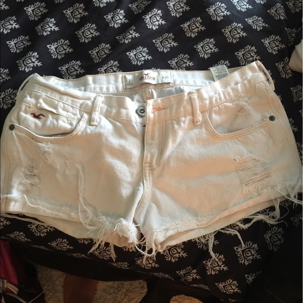 Hollister white distressed shorts