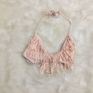 L SPACE LIGHT PINK FRINGE BIKINI TOP D CUP