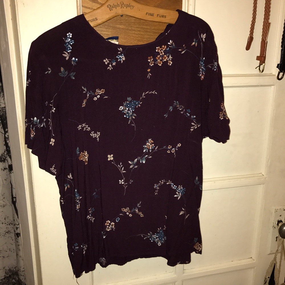 Vintage deep purple blouse with floral print