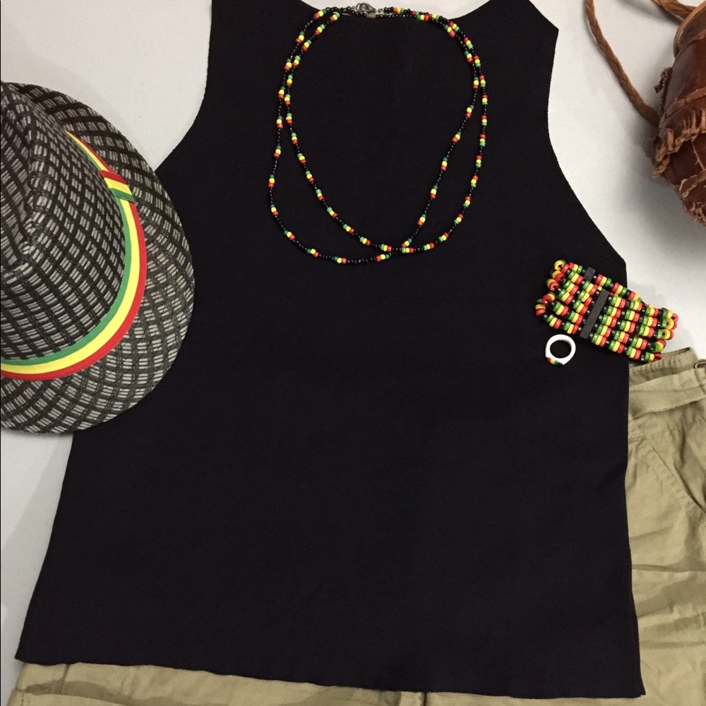 Black stretchy high neck sleeveless top