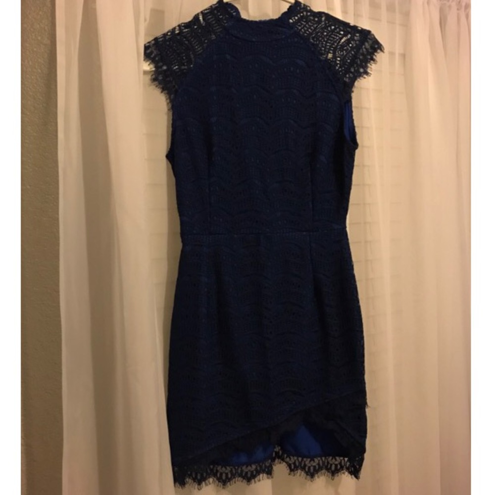 Navy blue eyelet lace bodycon dress