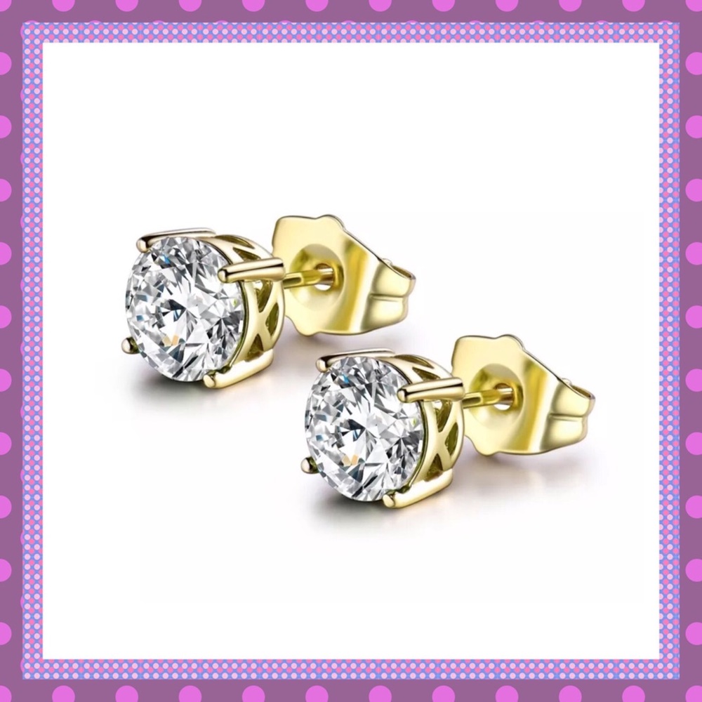🖤18K Yellow Gold White Sapphire Stud Earrings🖤