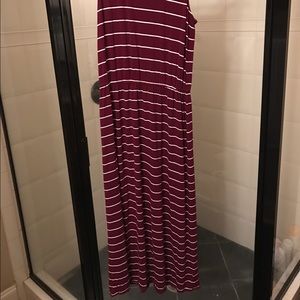Maroon and white stripped maxi dress
