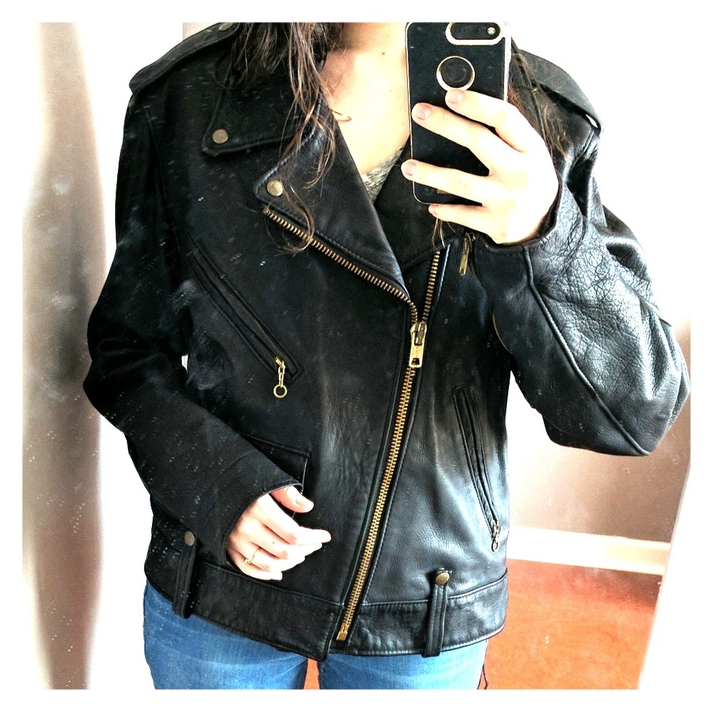 Sale! DKNY black genuine leather biker moto jacket