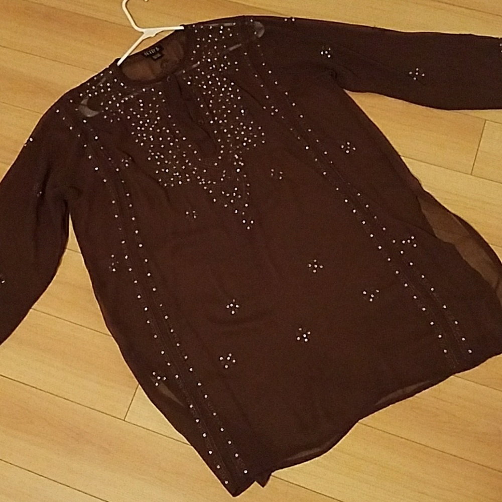 Sheer dark brown bathing suit cover up