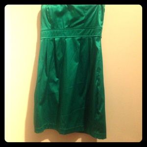 Satin, strapless party dress green