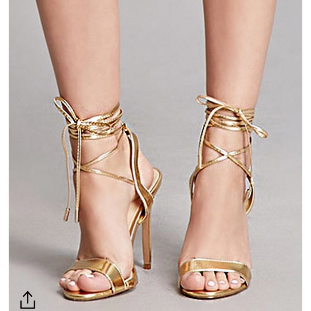 Gold lace up heels