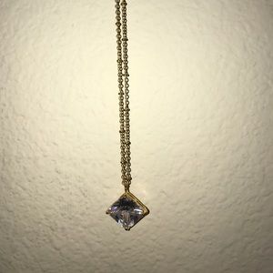Simple long gold necklace w crystal stud