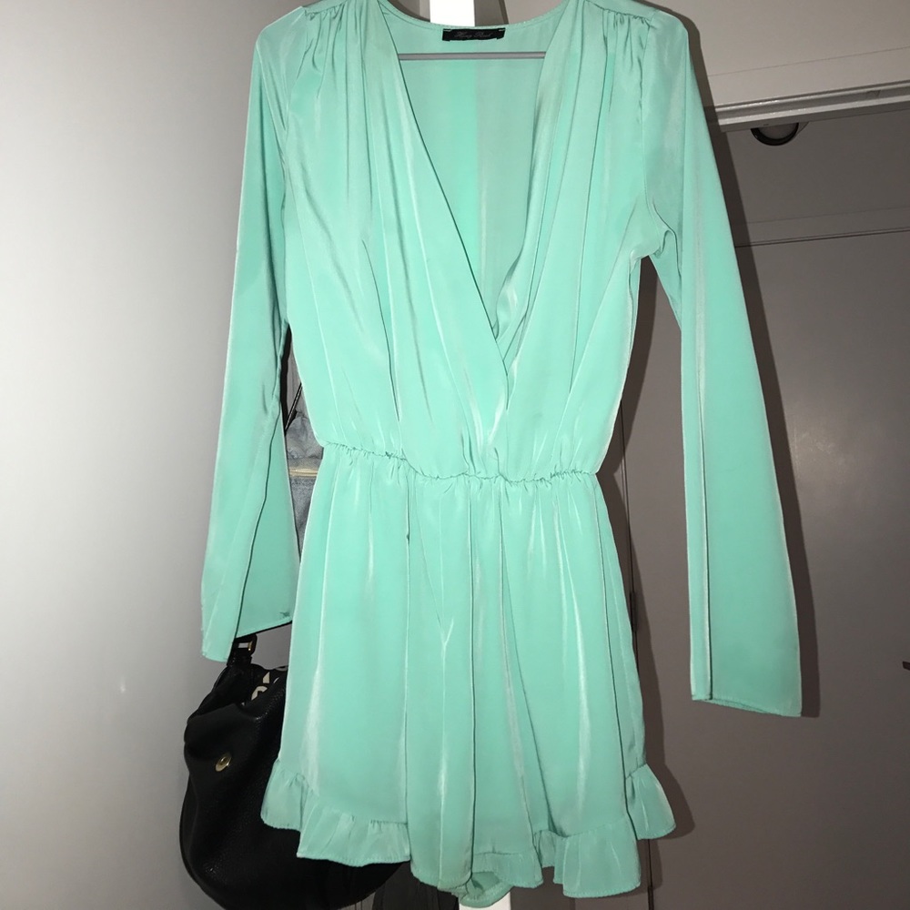 teal deep plunge romper