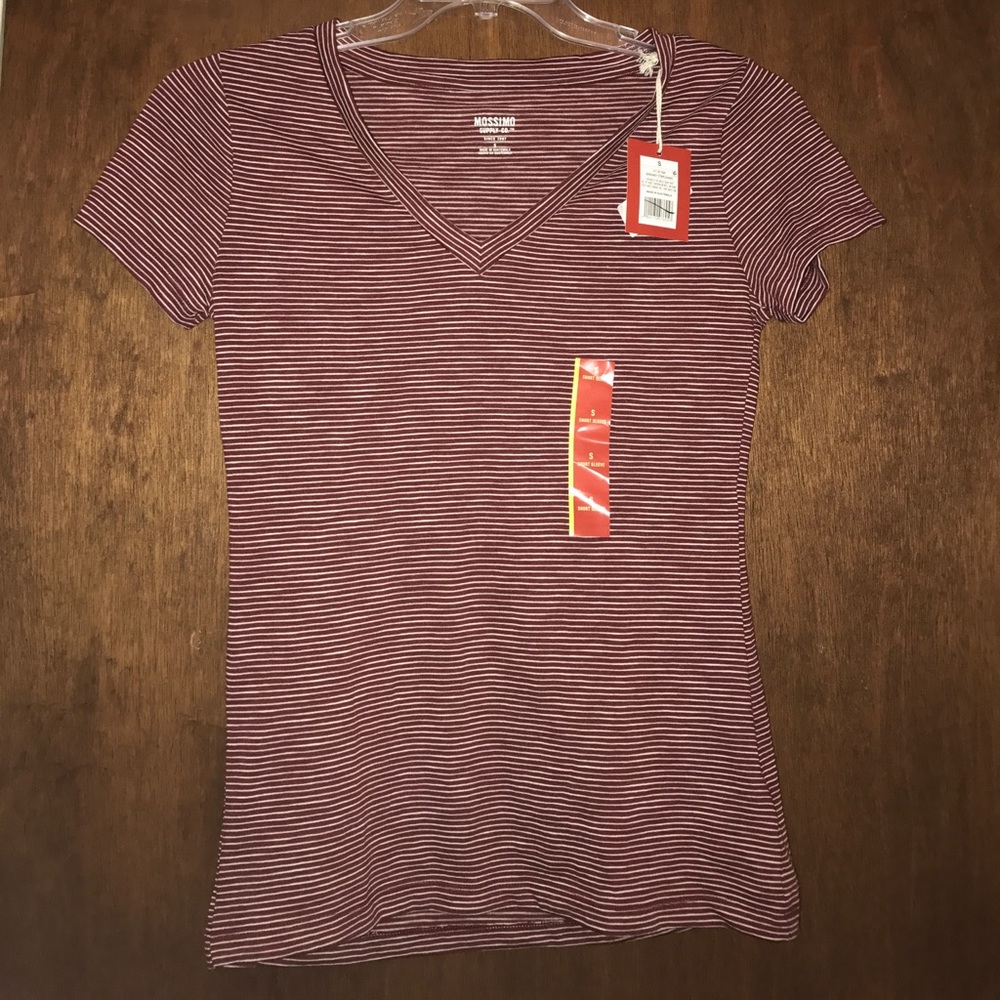 NWT White & Maroon striped Mossimo v neck