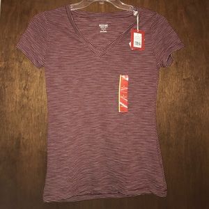 NWT White & Maroon striped Mossimo v neck
