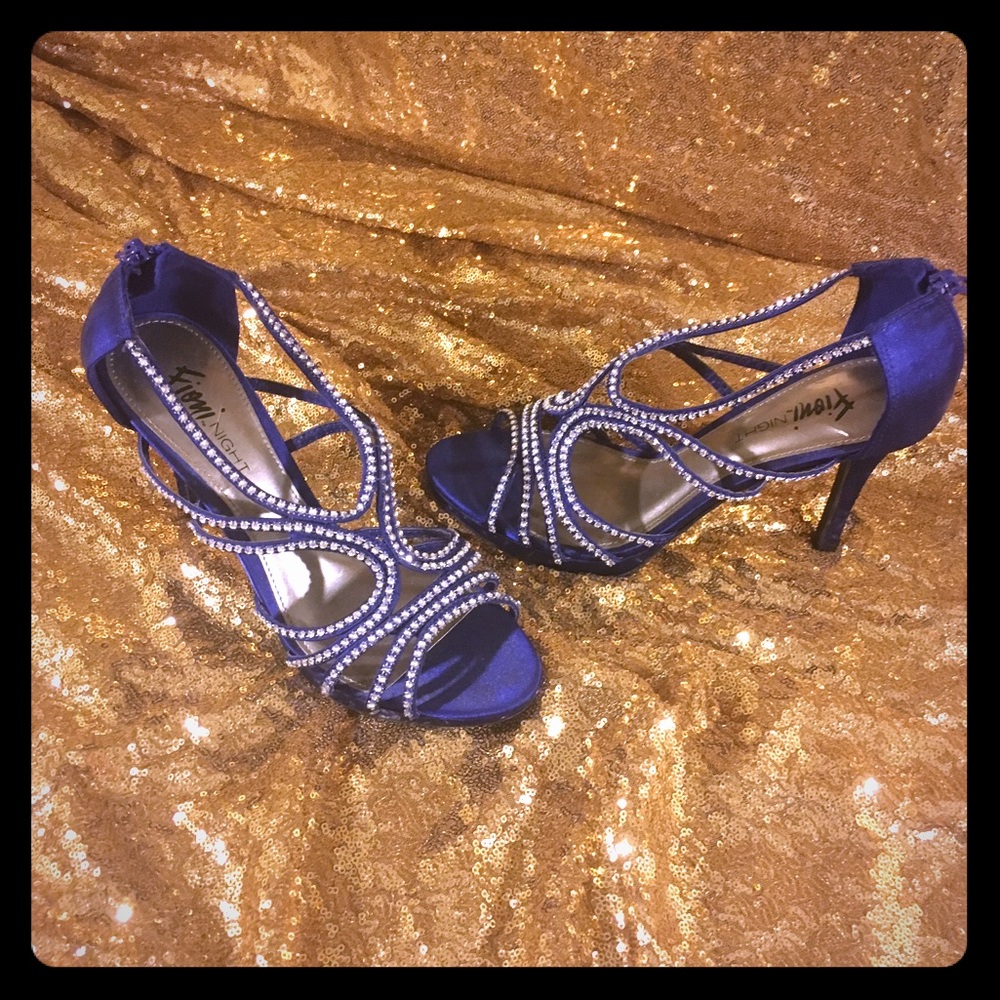Royal Blue & White Rhinestone Strappy High Heels 8