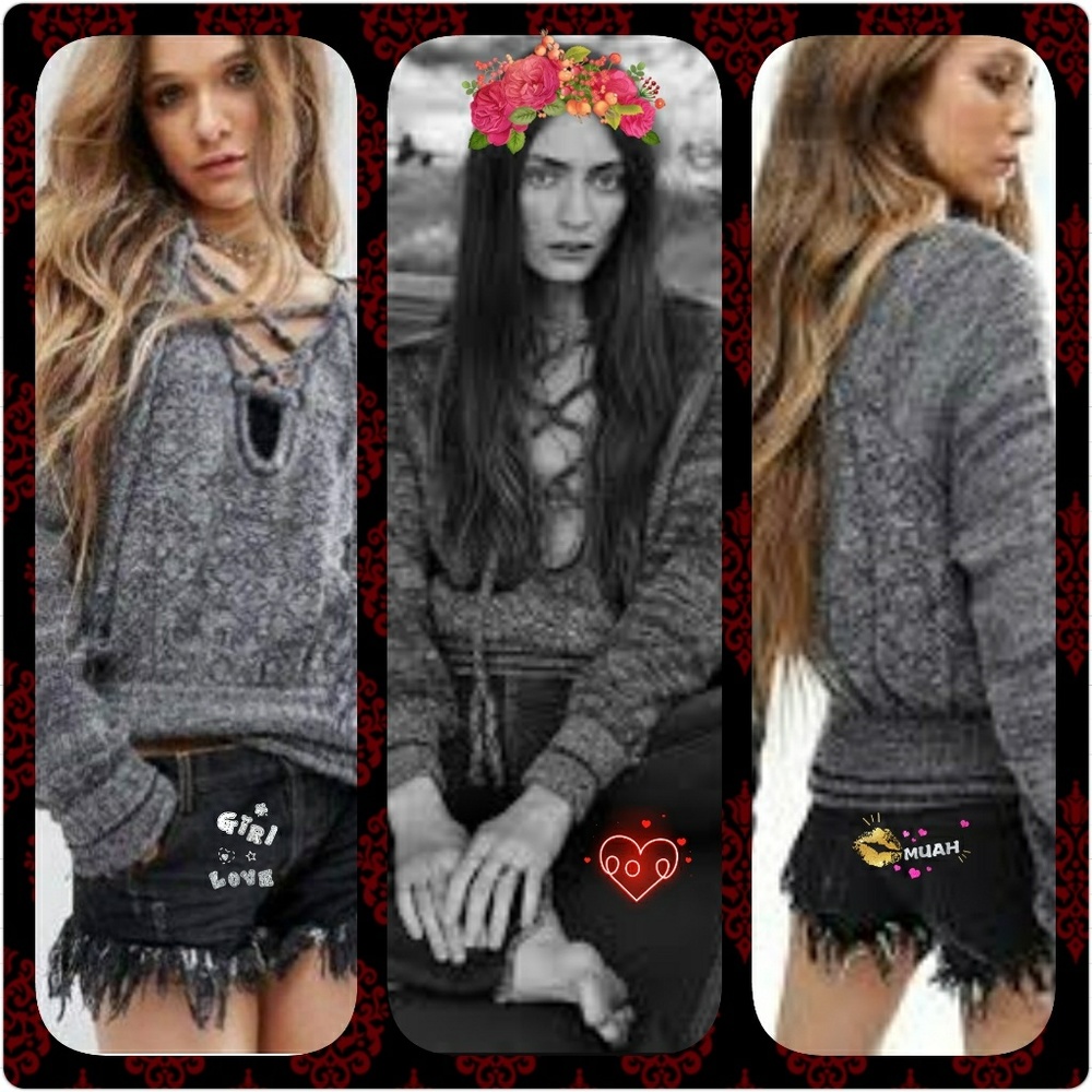 Free People "Hoops & Hollas" Lace-Up Sweater