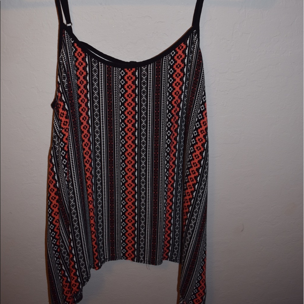 patterned red and black tank