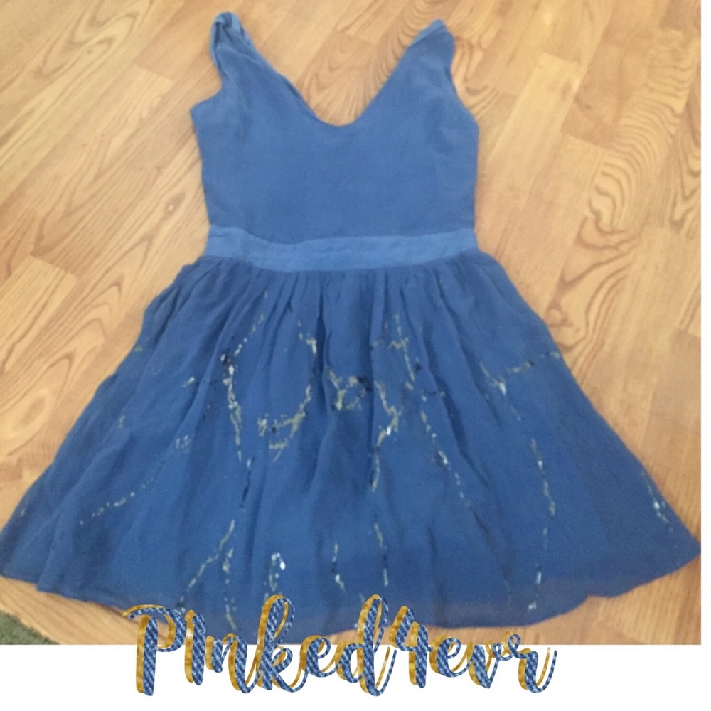 Gypsy 05 100% Silk Blue Dress with Gold Design