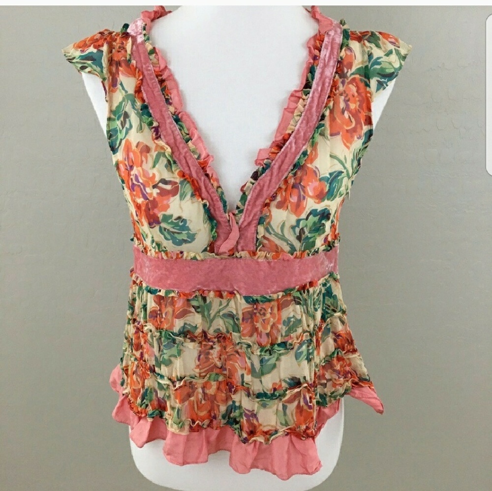 Anthropology Silk and Velvet top by Odille