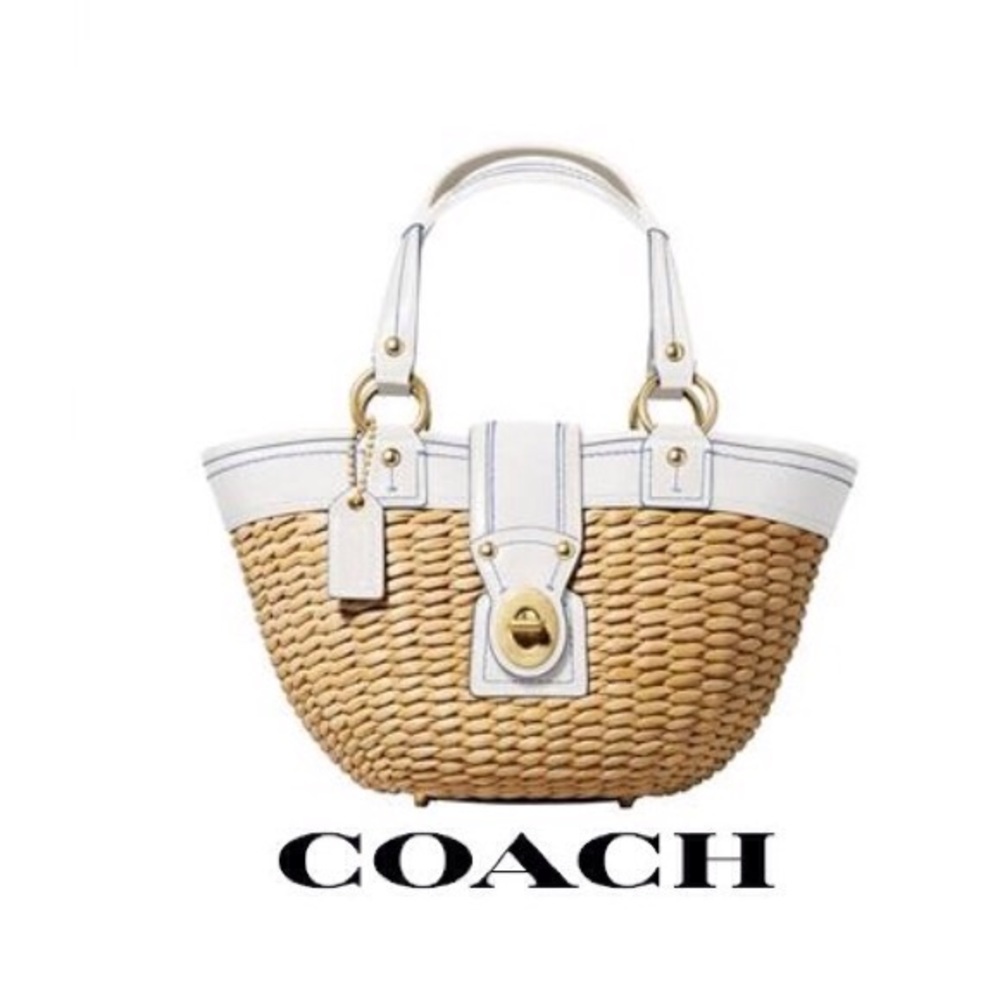 Coach Limited Edition White Blue Basket Weave Bag