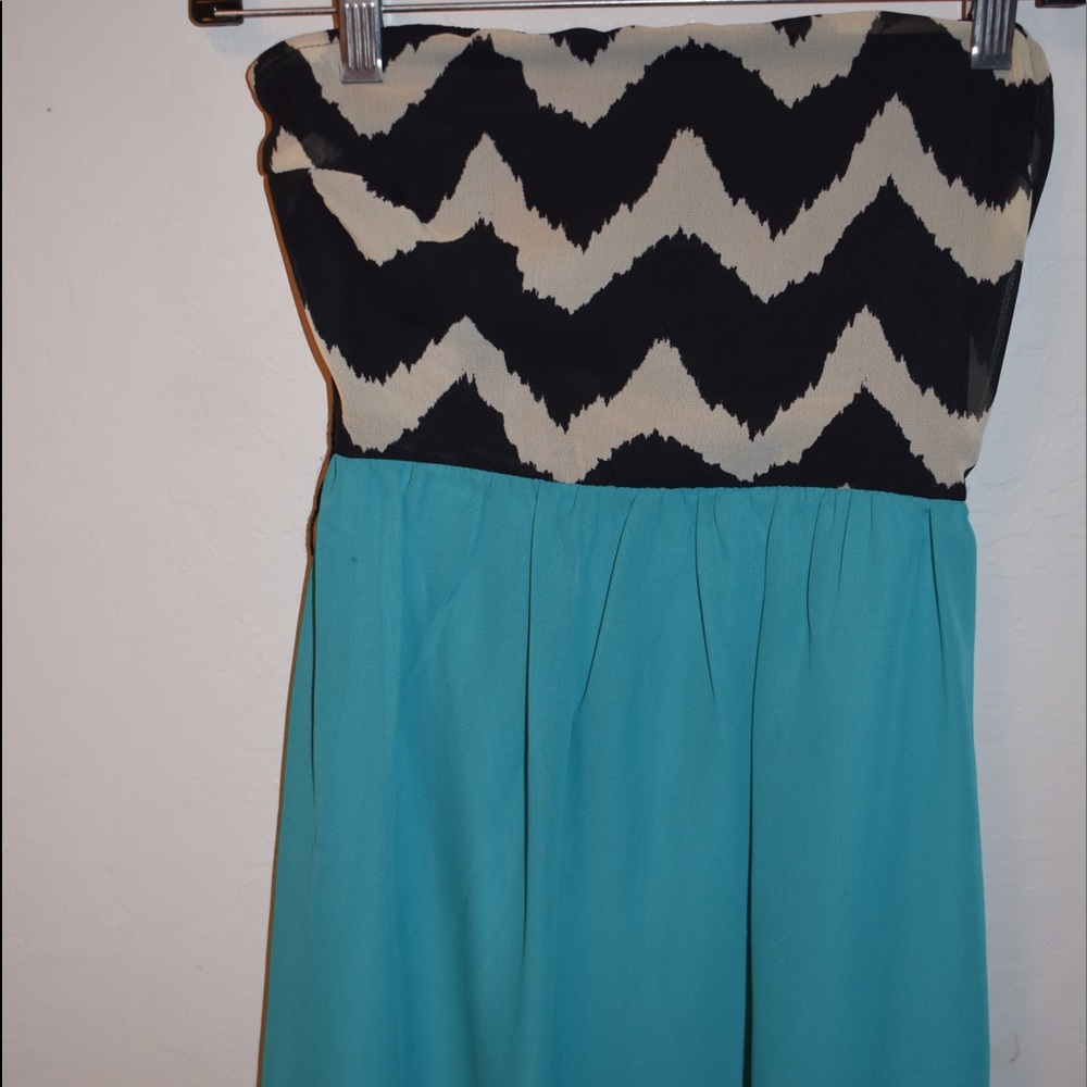 blue and chevron dress