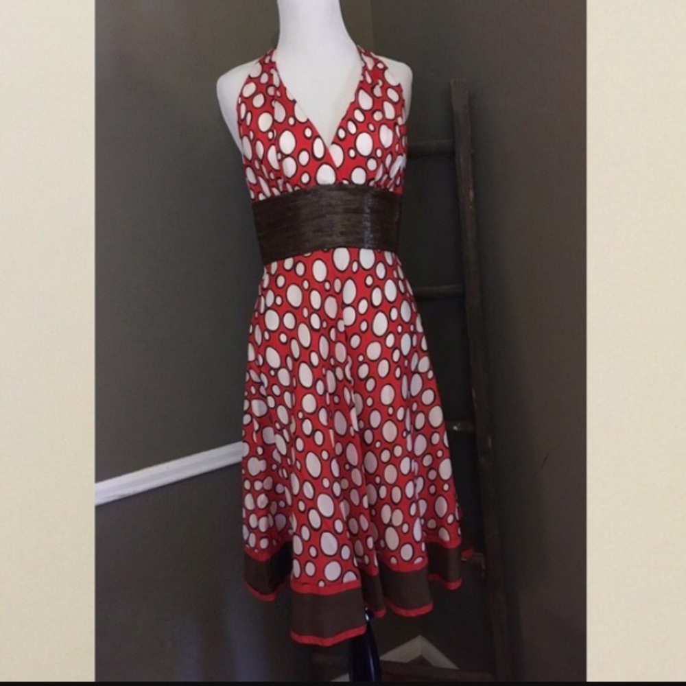 Carmen Marc Valvo Polka dot Silk Halter Dress 10
