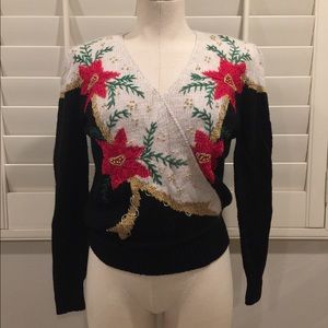 Vintage Cute/Ugly Christmas Sweater w Poinsettias