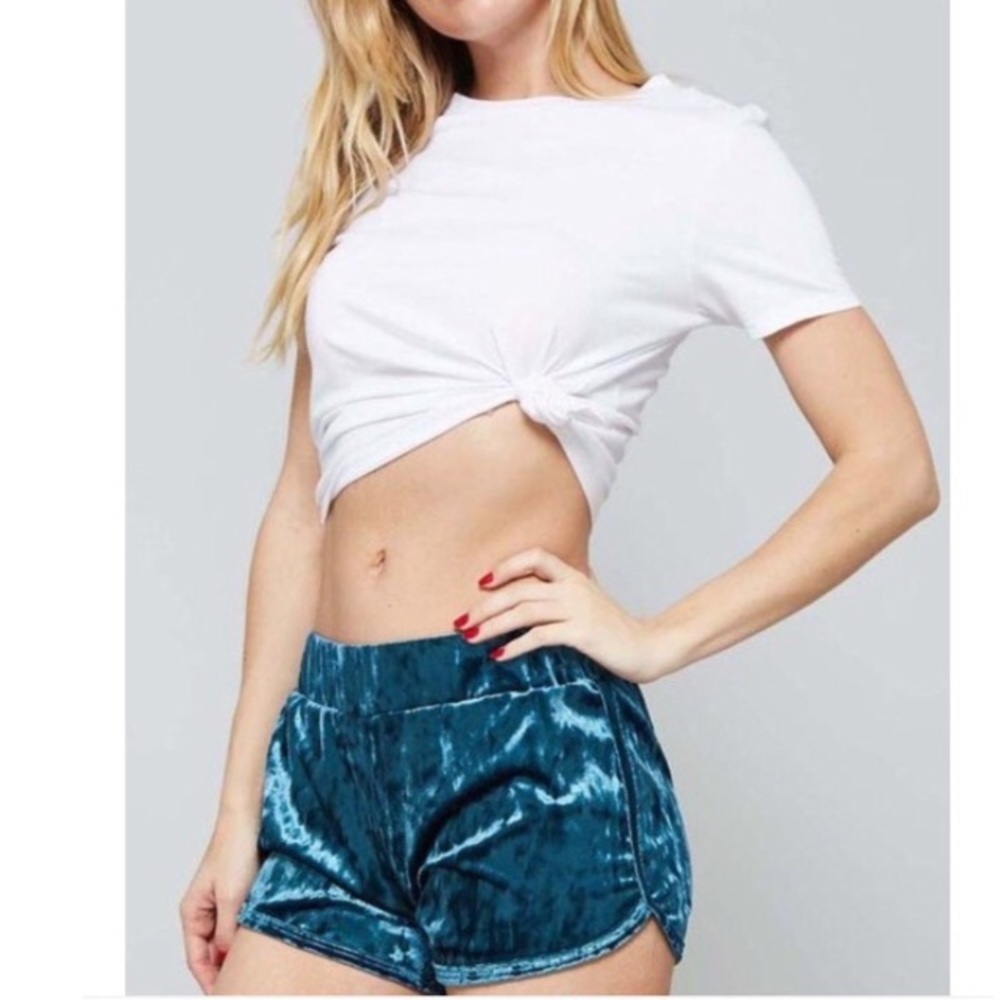Teal Blue Velvet Lounge Shorts