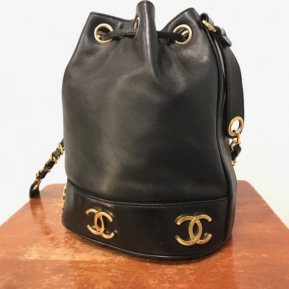 CHANEL Handbags - Chanel Black Leather Bucket Bag