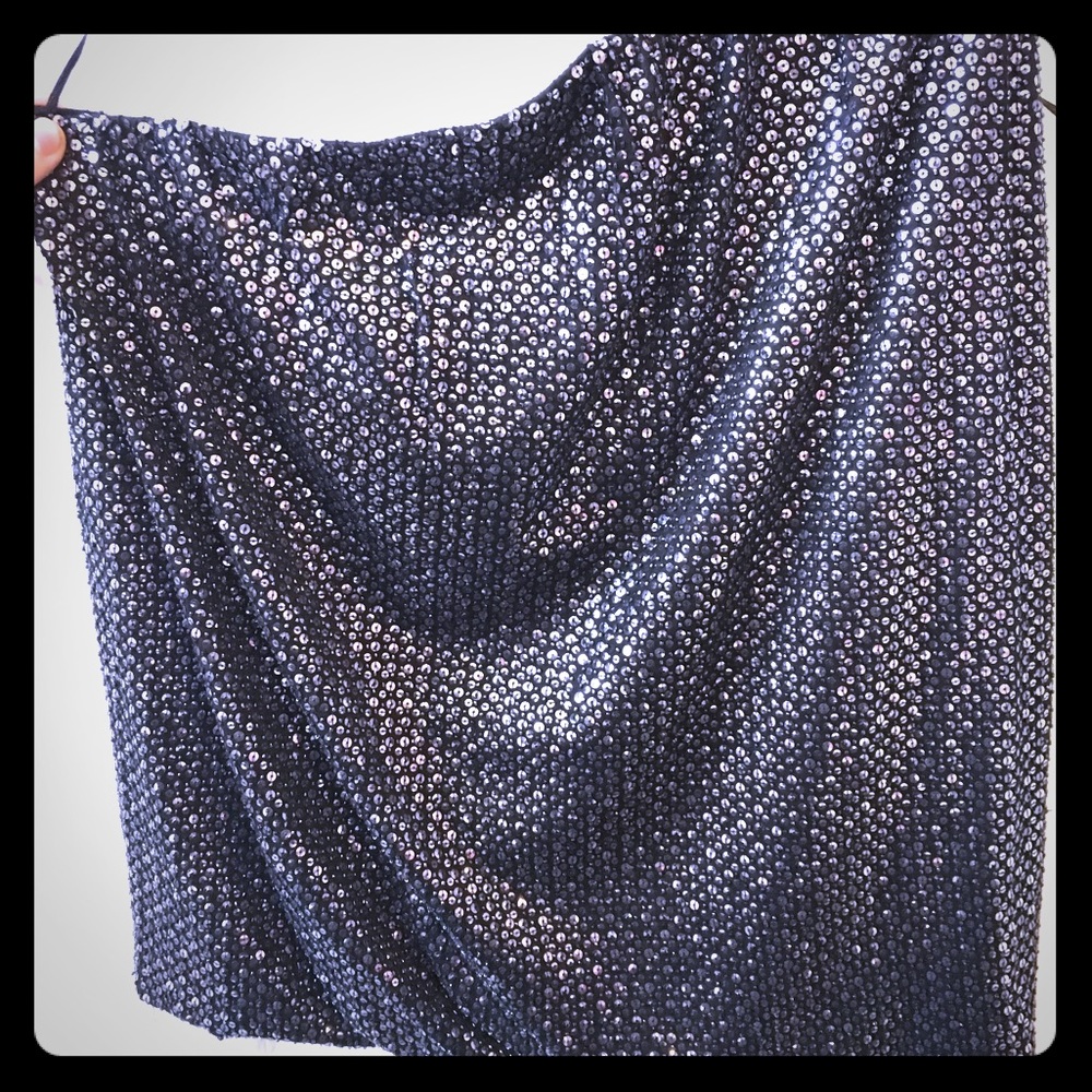 Theory silver sequins black asymmetrical skirt L