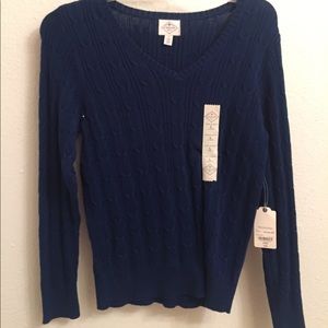 Women's Large Navy Blue Knitted V-neck Sweater