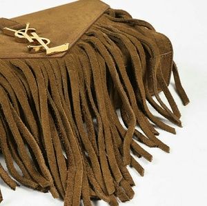 Suede Fringe Brown Bag with Chain Strap
