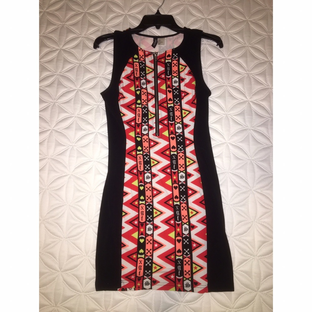 H&M Multicolor Zip Up Bodycon Dress