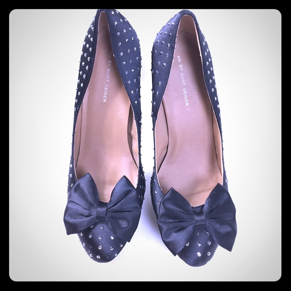 Kurt Geiger diamond studded black heels with bows