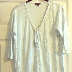 Plunge lace up white top