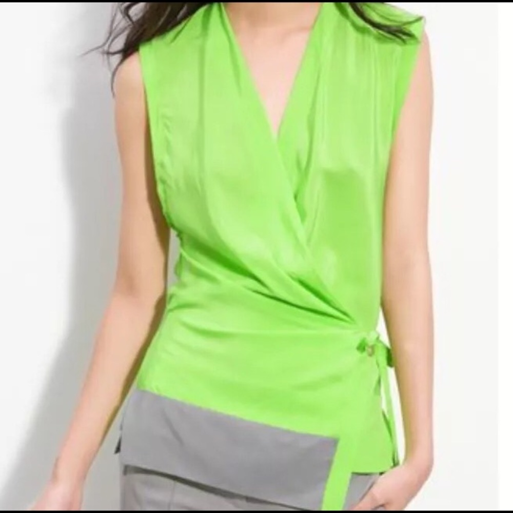 NWT Diane Von Furstenberg DVF Neon Silk Wrap Top