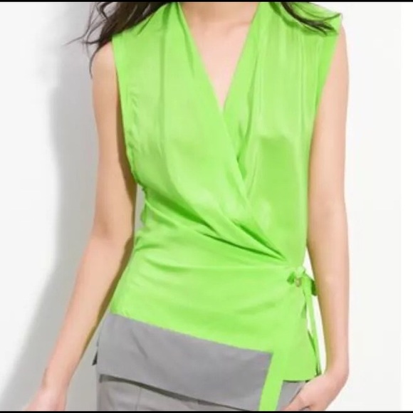 NWT Diane Von Furstenberg DVF Neon Silk Wrap Top - Picture 1 of 6