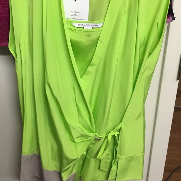 NWT Diane Von Furstenberg DVF Neon Silk Wrap Top - Picture 6 of 6