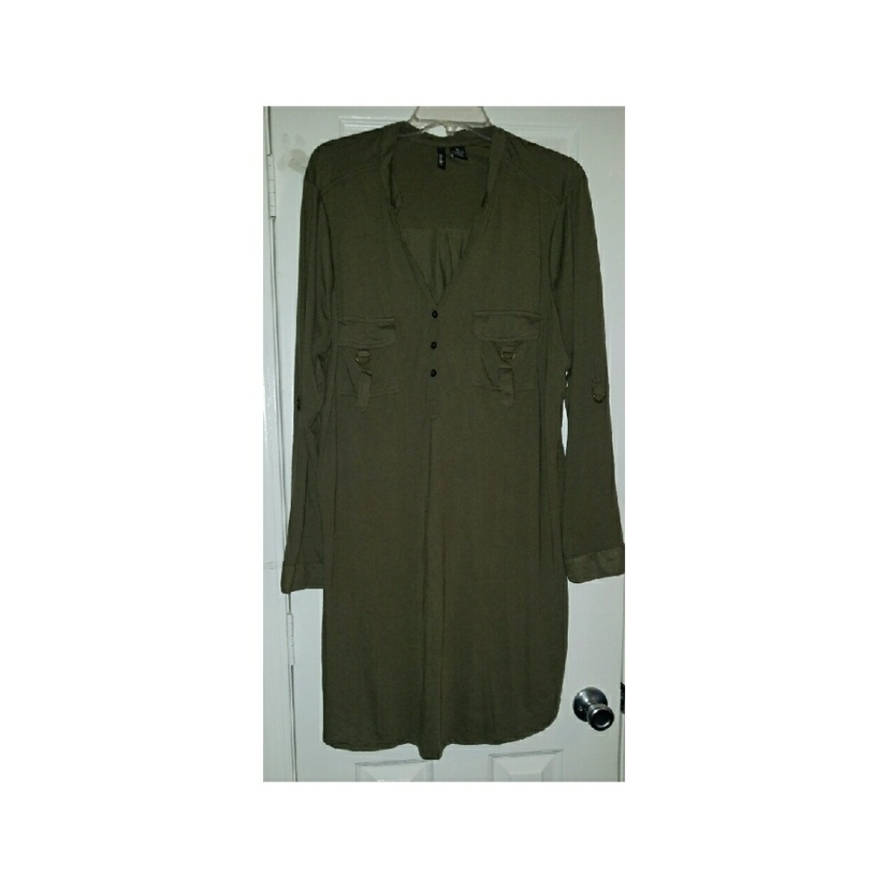 Olive military style shirt dress
