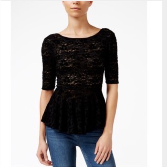 Free People black lace peplum top -NWT- size S - Picture 3 of 4