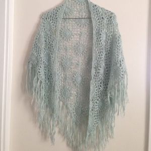DONATING 9/16 Sparkly Aqua Crocheted Shawl