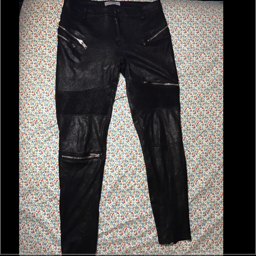 Zara Faux Suede Skinny Biker Pants with Zips