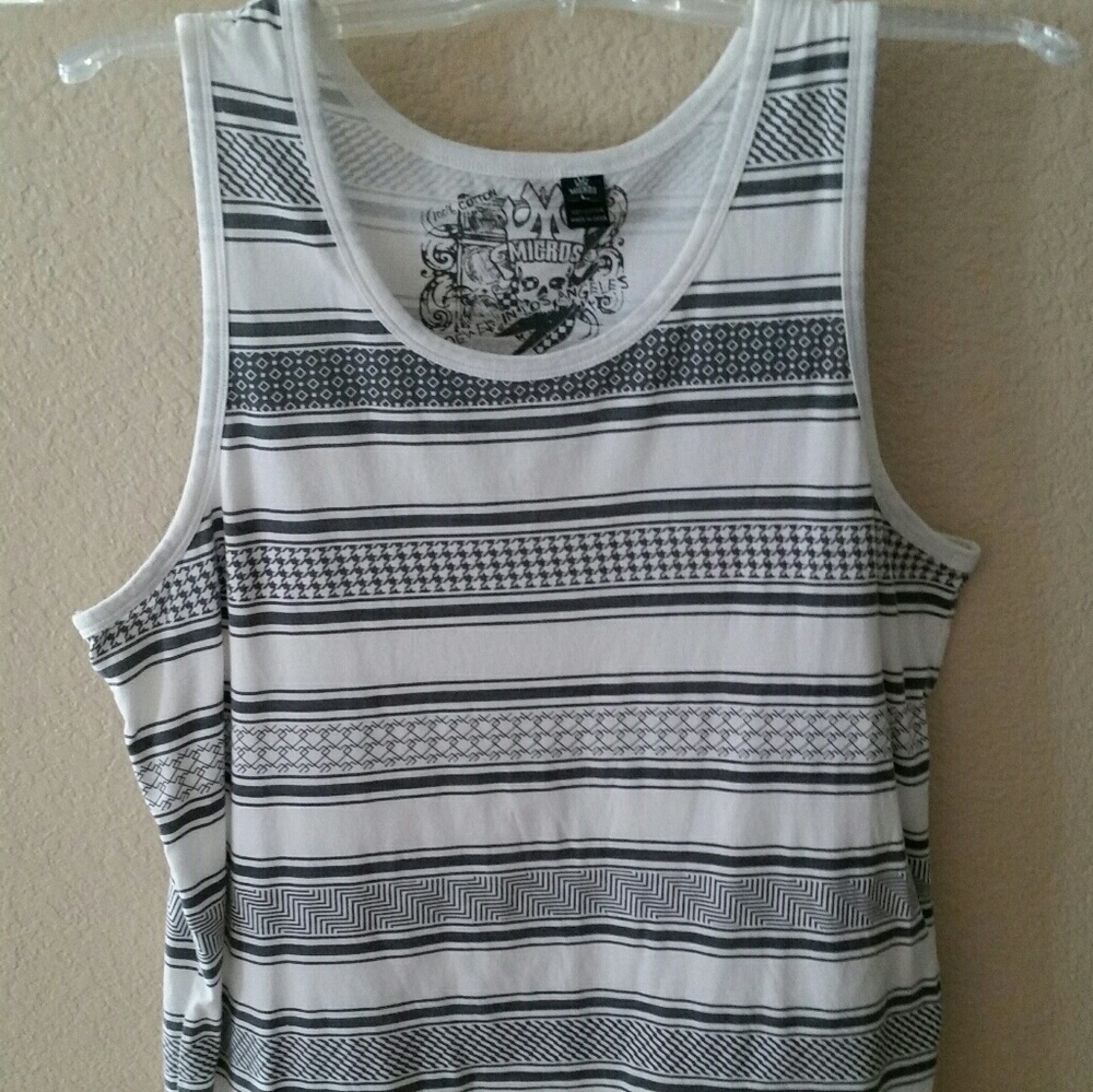 Micros Men's Lg black & white striped tank top