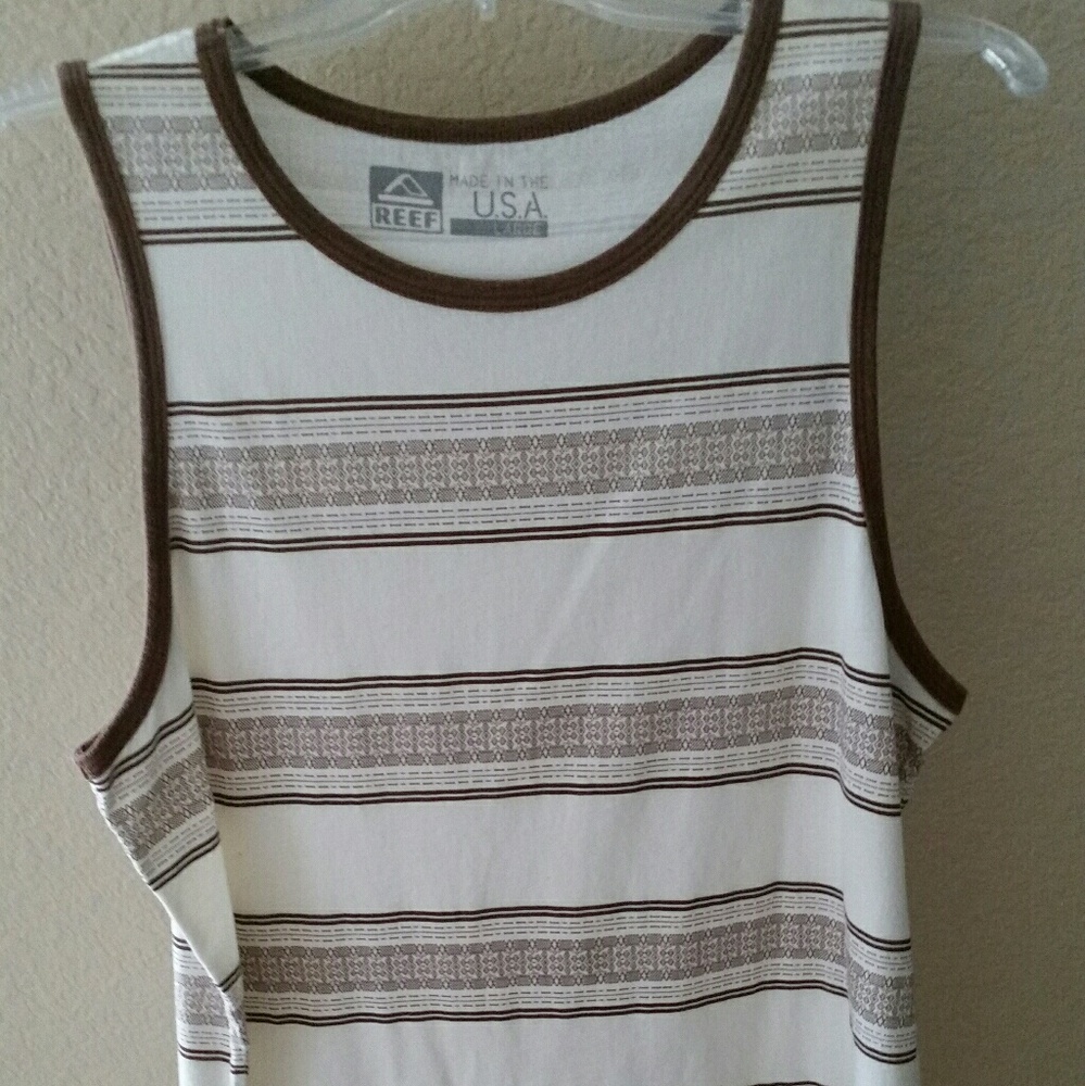 Reef, Men's Large tank top, brown & cream stripes