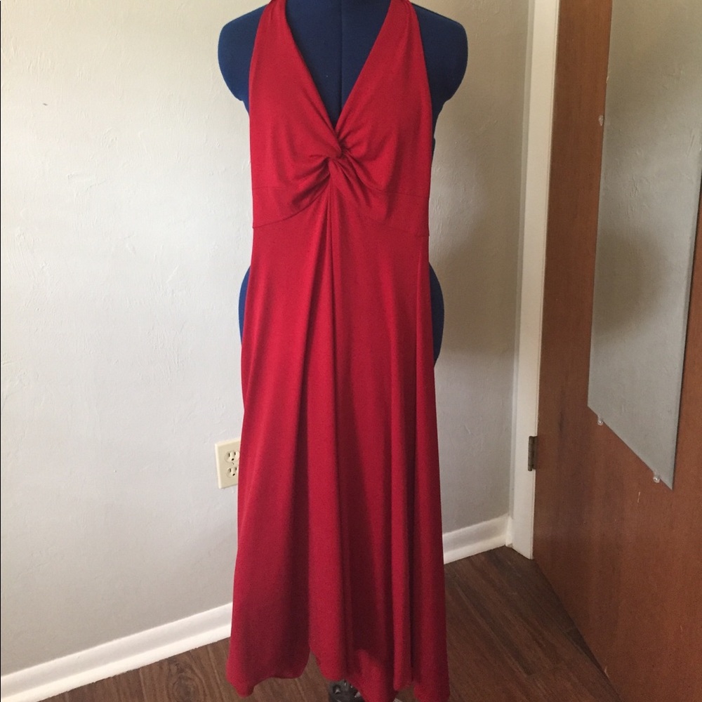 Red midi halter dress